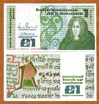 Ireland Republic,  1 Pound,  26 - 4 - 1988,  P - 70d,  Unc Queen Medb