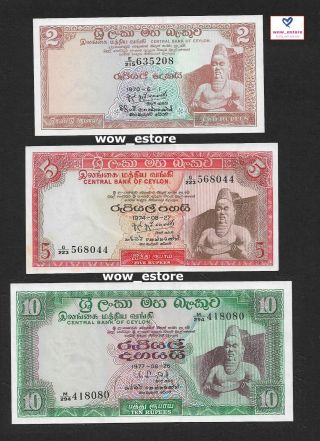 Sri Lanka Ceylon Banknote Set 2,  5,  10 Rupees (p72,  P73,  P74) Unc King Parakramabahu
