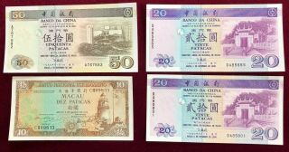 Macau 10,  20,  50 Patacas 1981 - 97 Very Fine To Au - Unc 4 Notes