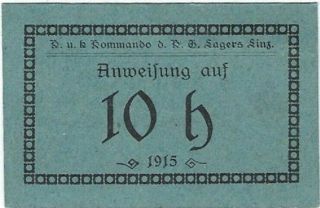 Pow Note Austria - - Hungary Linz - - 1915 - - 10 Heller //31.  03