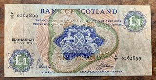 1 Pound Bank Of Scotland 1968 Edinburgh A/2 0264899 Note Plus 10 Shilling Note