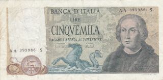 5000 Lire Fine Banknote From Italy 1973 Pick - 102 Rare