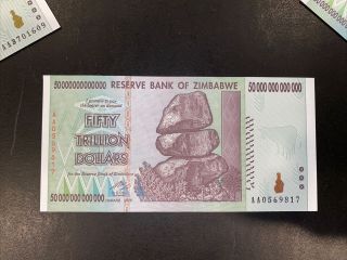 Zimbabwe 50 Trillion Dollars 2008 Aa P 90 Unc