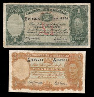 Australia - 10 Shillings & One Pound 1942 - P 25b & 26b - Cv $75