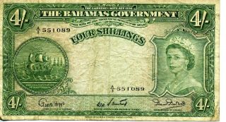 1936 (nd 1963) Bahamas Government 4 Shillings Note