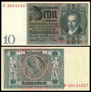 Germany Weimar Republic Berlin Reichsbanknote: 10 Mark 1924 / 1929 Xf