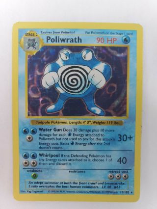 1999 Pokemon Base Set Shadowless Poliwrath 13/102 Holo Rare M/p