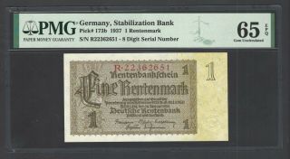 Germany - Stabilization Bank 1 Rentenmark 1937 P173b Uncirculated Grade 65