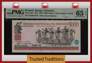 Tt Pk 28a 1998 Rwanda Banque Nationale 5000 Francs Pmg 65q Scarce Finest Known