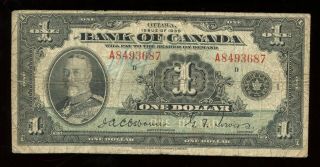 1935 Bank Of Canada $1 Banknote - Bc - 1a,  S/n: A8493687/d -