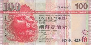 Hong Kong Banknote P209f 100 Dollars Hsbc 1.  1.  2009,  Prefix Tt,  Unc