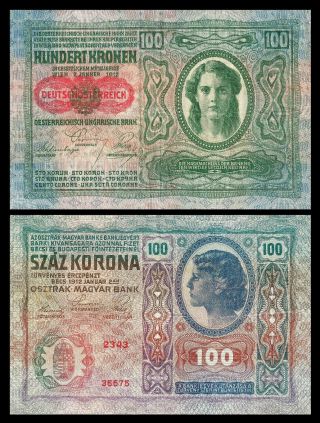 Austria Hungary 100 Kronen Korona 1912 / P12 With Overprint