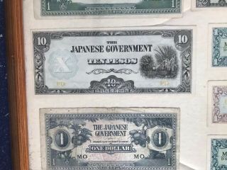 THE JAPANESE GOVERNMENT FRAMED WW2 BANK NOTES WIDTH 13 HEIGHT 11 INCHES 3