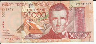 Venezuela 50000 Bolivares 1998 P 83.  Unc.  8rw 23nov
