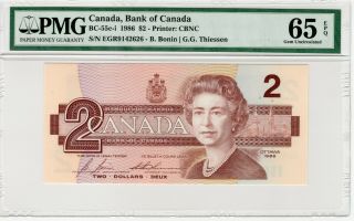 $2 Dollars 1986 - Bank Of Canada - Pmg 65 Epq Gem Uncirculated Bc - 55c - I