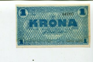 Iceland 1 Krona 1941 Xf Pick 22 Nr 14.  95