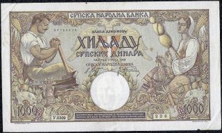 Serbia/yugoslavia 1000 Dinara 1942 Vf,  Banknote