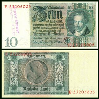 Germany Weimar Republic Berlin Reichsbanknote: 10 Mark 1924 / 1929 Xf - Au