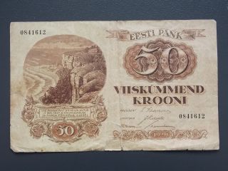 1929 Estonia Eesti Pank 50 Krooni Banknote Scarce