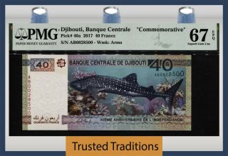 Tt Pk 46a 2017 Djibouti 40 Francs Whale Commemorative Pmg 67 Epq Stunning Gem