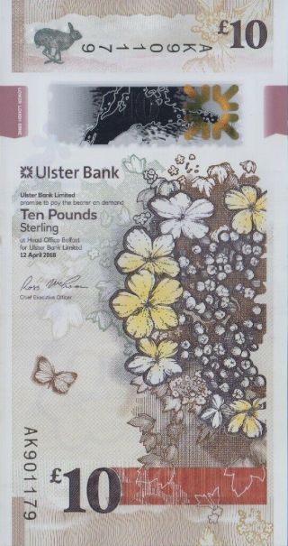 Uk Northern Ireland Ulster Bank 10 Pounds 2018 P - Unc Polymer Living Nature