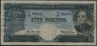 Commonwealth Of Australia 5 Pounds Banknote 1960 - 65