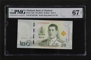 2018 Thailand Bank Of Thailan 20 Baht Pick 135b Pmg 67 Epq Gem Unc