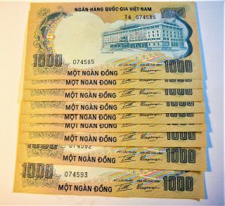 South Vietnam 1972 1000 Dong 9 Consecutive Notes Unc