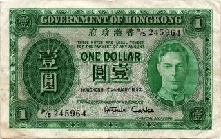 1952 Hong Kong 1 Dollar George Vi Vf; Scarce