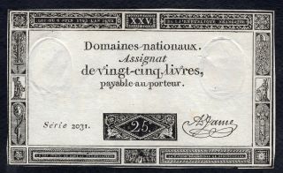25 Livres Assignat From France 1793 Aunc
