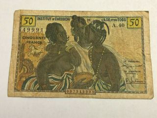 (1956) Togo French West Africa 50 Francs Banknote,  P 45,  Topless Natives,  Scarce