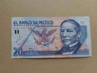 Mexico: 20 Nuevos Pesos Juarez Dec 10,  1992 El Banco De Mexico