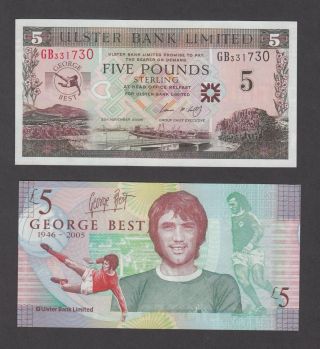 Northern Ireland Ulster Bank,  5 Pounds " George Best ",  Au - Unc,  We Combine