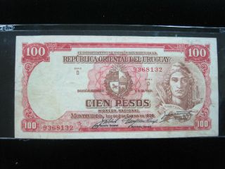 Uruguay 100 Pesos 1939 Serie D P39 32 Bank Currency Banknote Paper Money