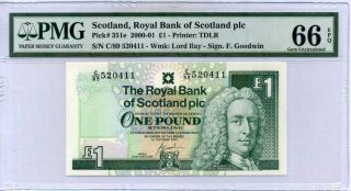 Scotland 1 Pound 2001 P 351 E Gem Unc Pmg 66 Epq