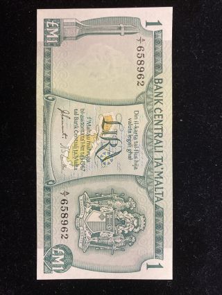 Malta Central Bank 1 Lira / Pound 1967 Unc,  Rare Note Look At Pictures