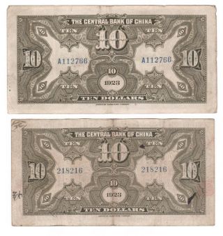 1923 Central Bank of China 10 Dollar notes - P176a & P176e. 2
