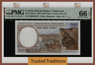 Tt Pk 201ea 1993 Central African States Cameroun 5000 Francs Pmg 66 Epq Gem Unc