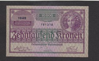 10 000 Kronen Very Fine Banknote From Austria 1924 Pick - 85 Last Kronen Issue