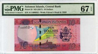 Solomon Islands 10 Dollars 2017 P 33 Gem Unc Pmg 67 Epq