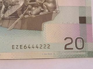 Canada 20 Dollar Bill Repeater Special Serial Number Eze6444222 2008 Twenty