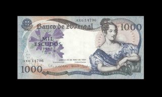 1967 Bank Of Portugal 1000 Escudos Rare " Axg " ( (aunc))