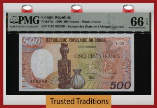 Tt Pk 8c 1990 Congo Republic Banque Des Etats 500 Francs Pmg 66 Epq Gem Unc