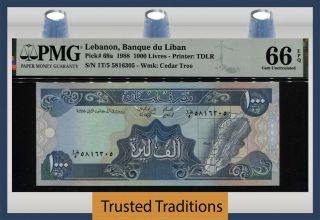 Tt Pk 69a 1988 Lebanon Banque Du Liban 1000 Livres Pmg 66 Epq Gem Uncirculated