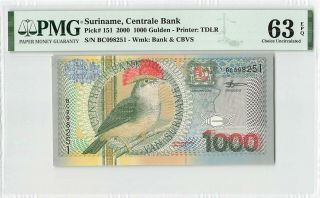 Suriname 1000 Gulden 2000 Tdlr Surinam Pick 151 Pmg Choice Uncirculated 63 Epq