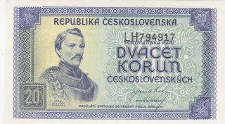 20 Korun Aunc Banknote From Czechoslovakia 1945 Pick - 61