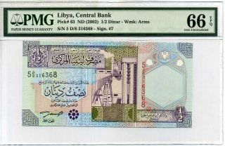Libya 1/2 Dinars Nd 2002 P 63 Gem Unc Pmg 66 Epq