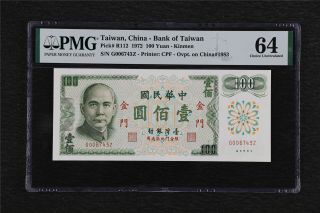 1972 Taiwan China - Bank Of Taiwan Kinmen 100 Yuan Pick R112 Pmg 64 Choice Unc