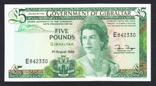 Gibraltar 5 Pounds 1988 Unc P.  21,  Banknote,  Uncirculated