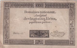 25 Livres Fine Note From French Revolution 1793 Pick - A73
